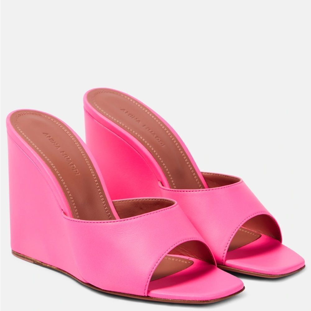 AMINA MUADDI
Lupita leather wedge mules size 10